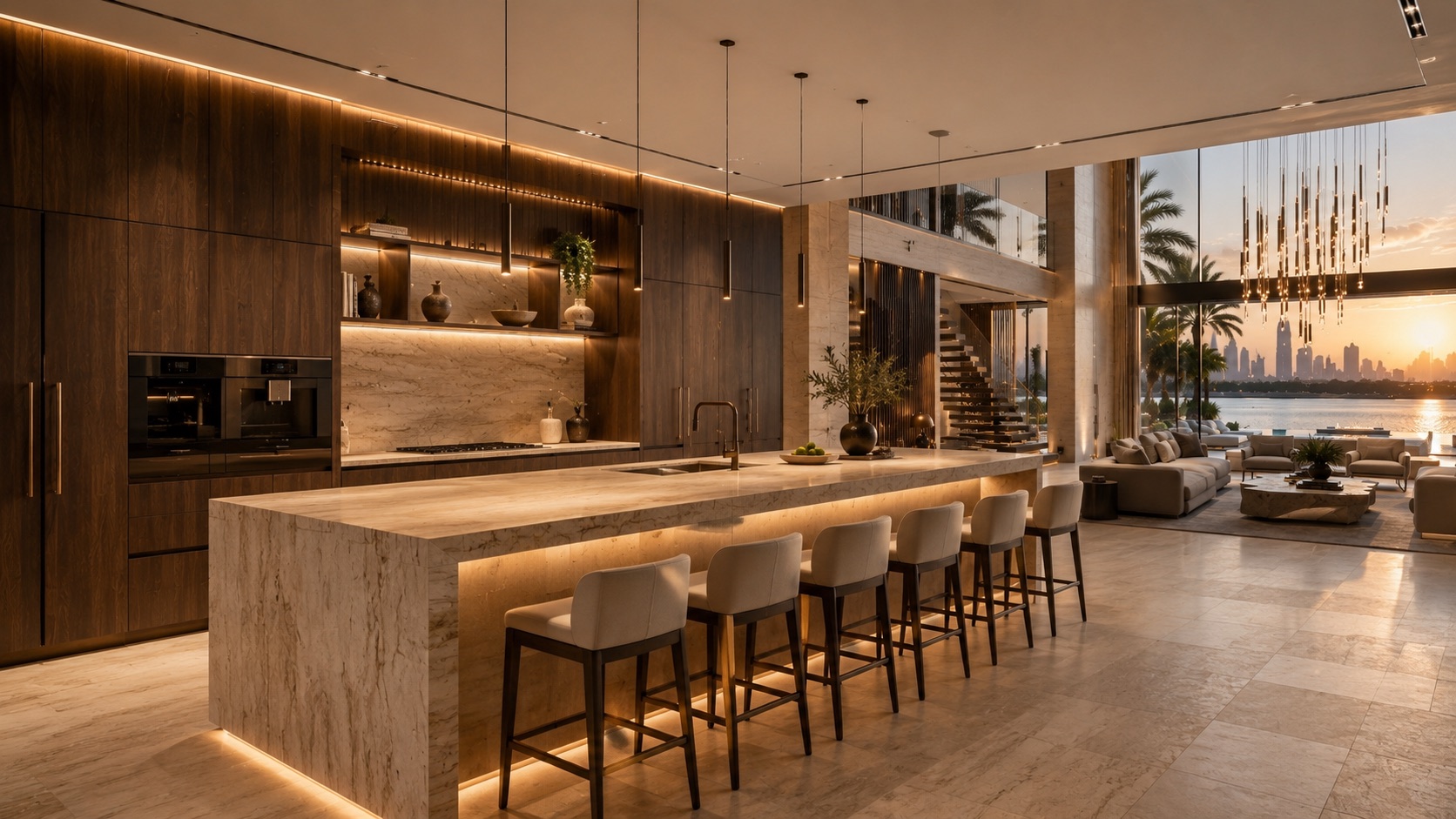 CAVARO Signature Residence 01 — kitchen in smoked oak and travertine