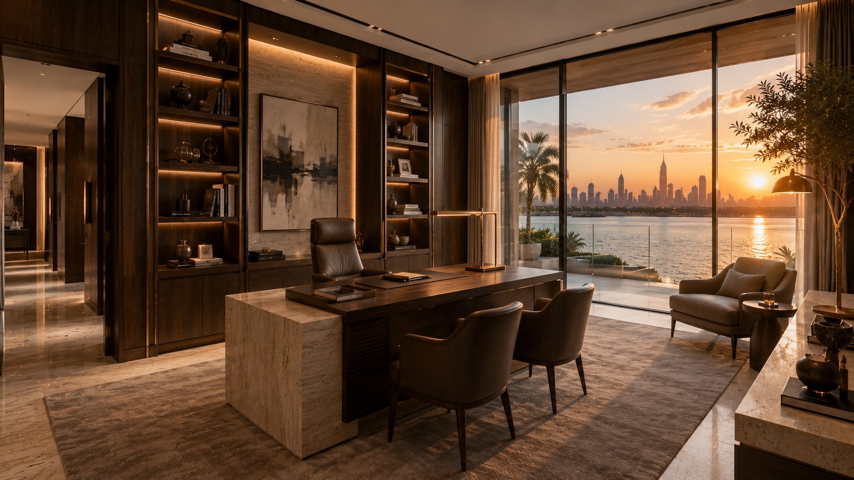CAVARO Signature Residence 01 — executive study with waterfront view